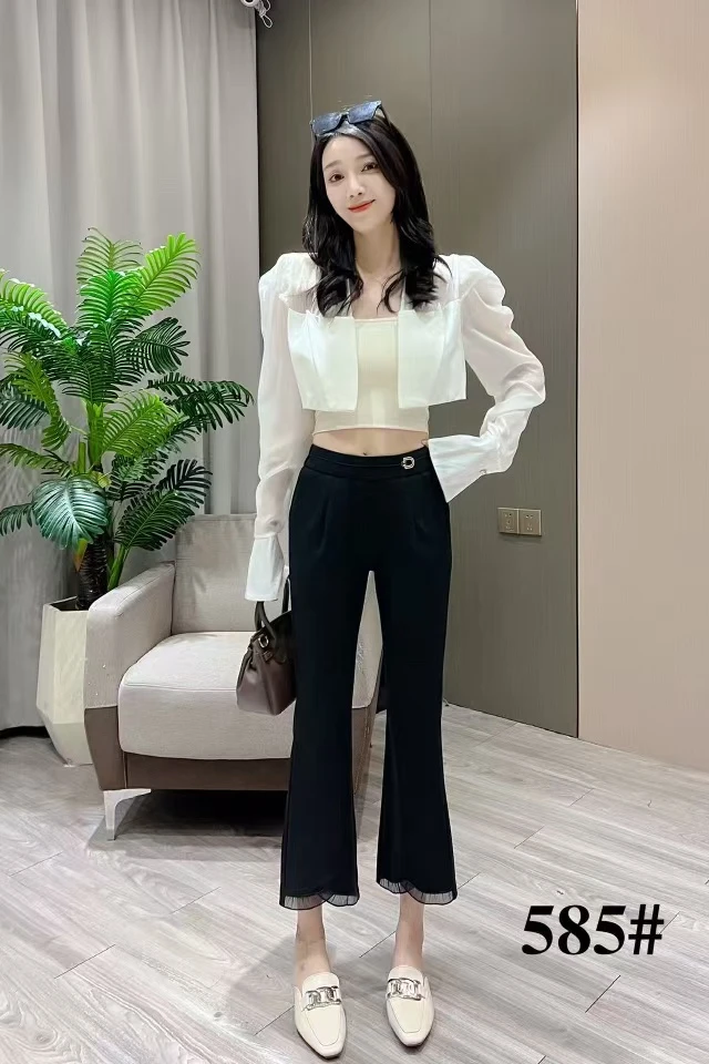 《霞姐服饰》夏季新款高腰高弹微喇九分休闲裤女显瘦百搭货号：585