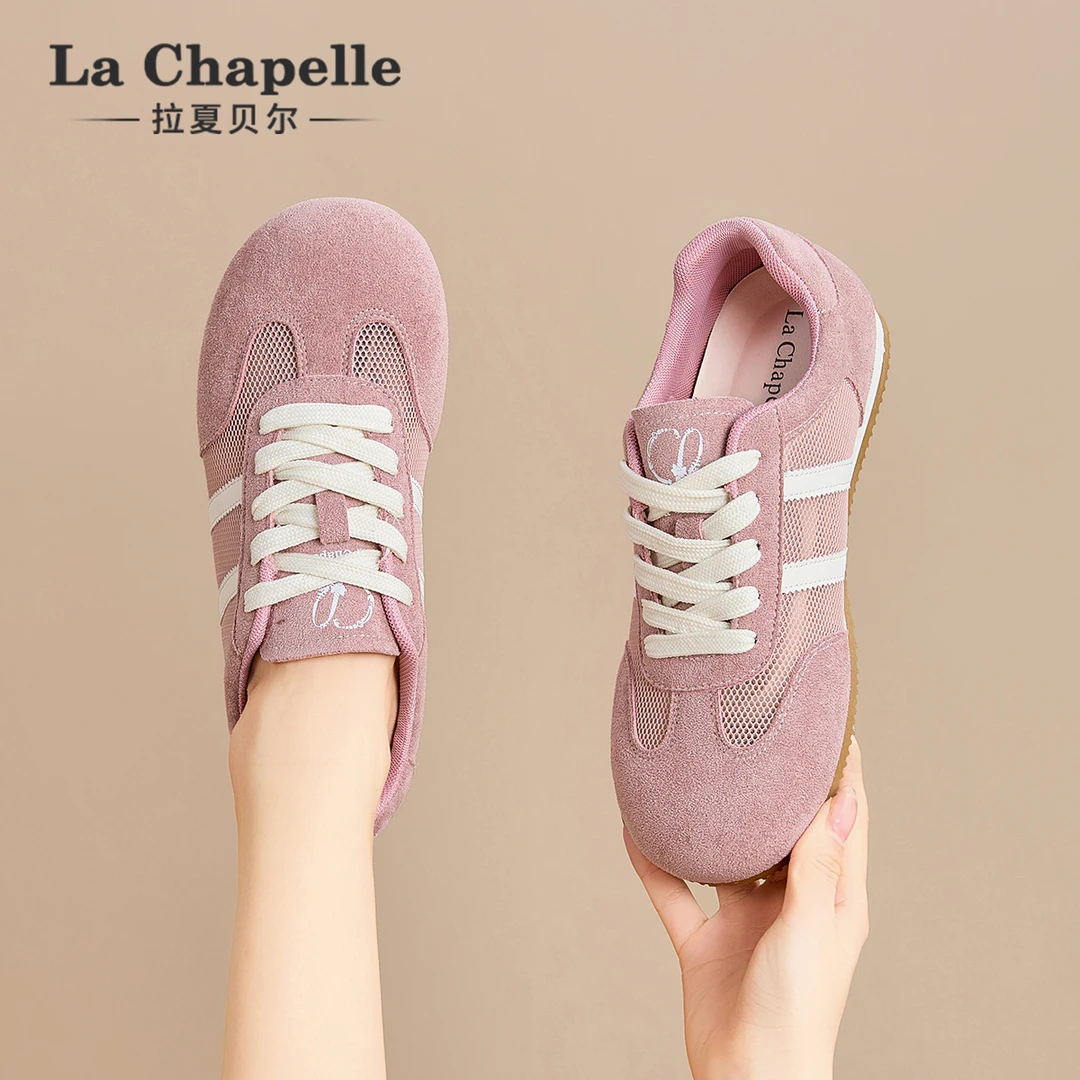 拉夏贝尔阿甘鞋女2025冬季新款女鞋爆款百搭黄色德训鞋运动休闲鞋