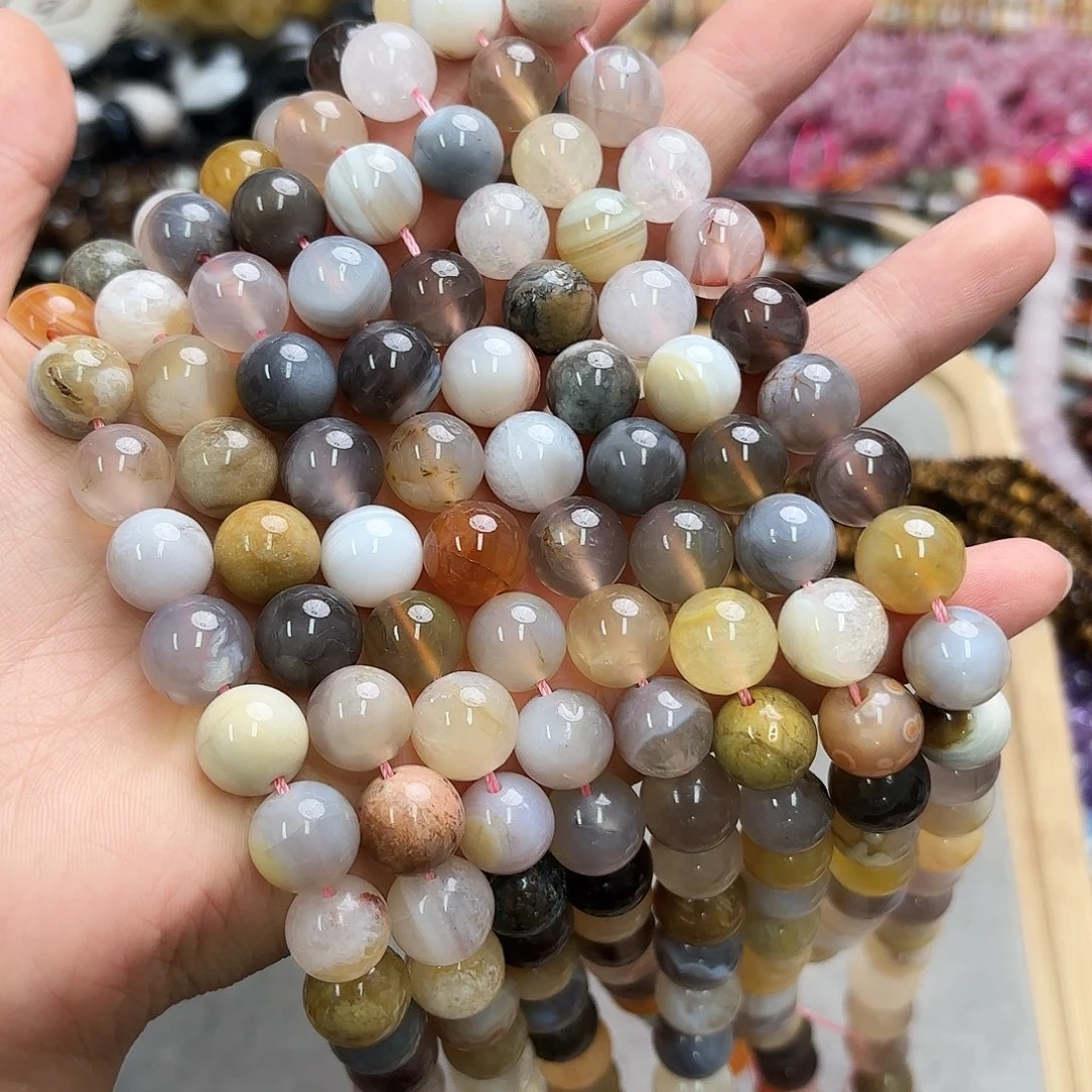 玛瑙/玉髓未镶嵌珠宝半成品卡12黄波斯玛圆珠一条