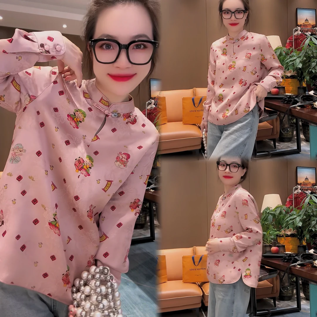 新款国潮小衫 时尚休闲百搭新年款恭喜发财长袖洋气打底衫1238