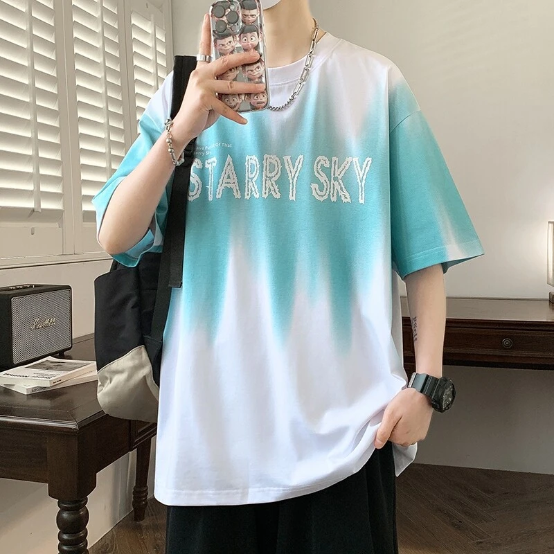 夏季新款美式风短袖男夏季2025新款圆领男生衣服大童设计感T恤男
