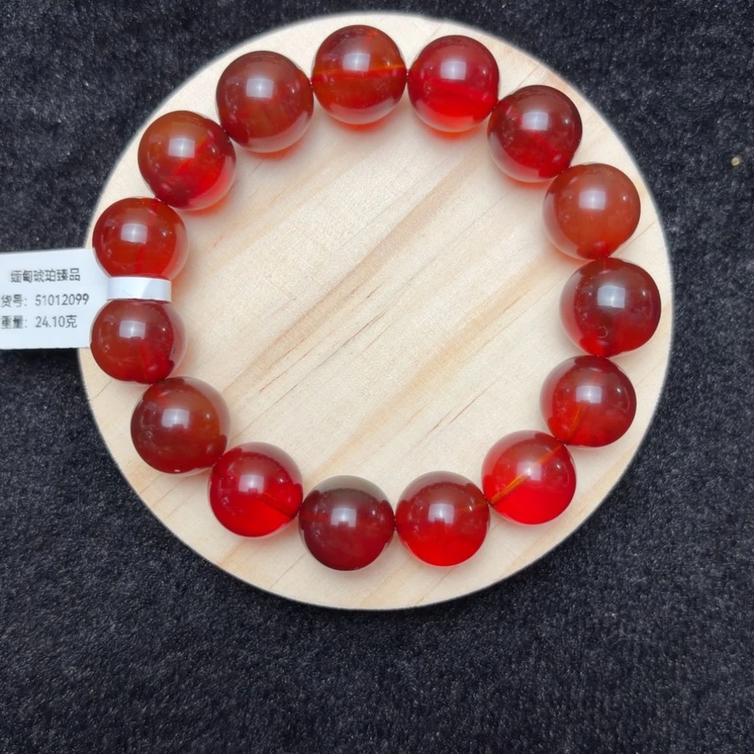 琥珀未镶嵌珠宝奇石14mm血珀单圈