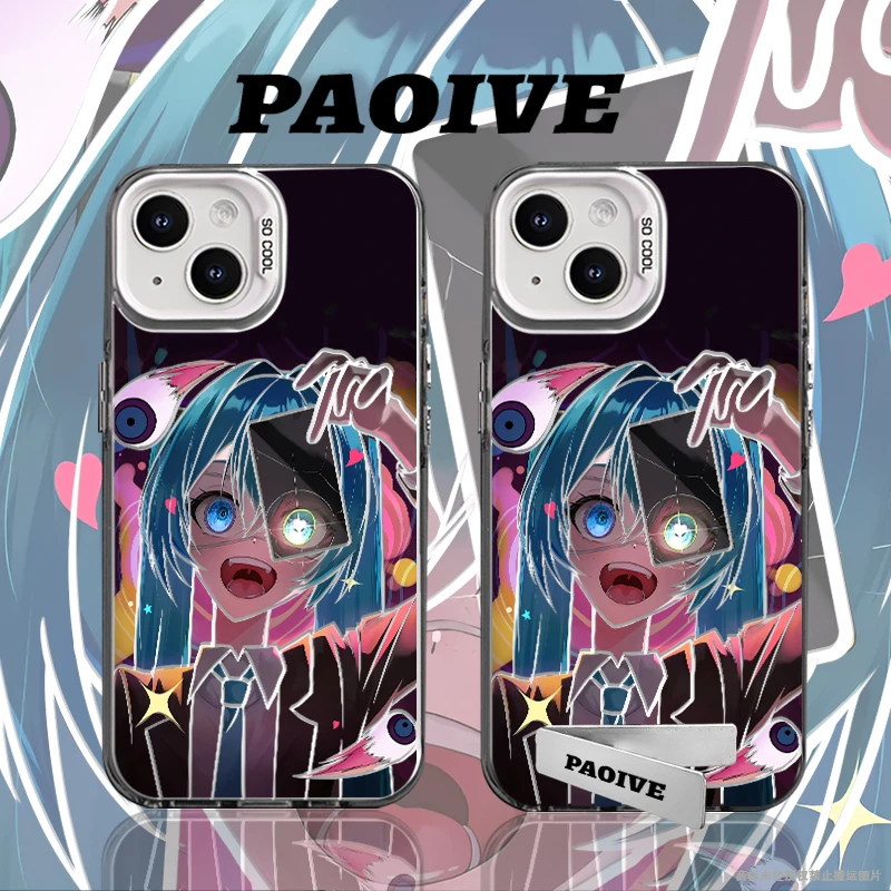 初音未来创意适用苹果华为vivoiPhone小米三星防摔彩银手机壳