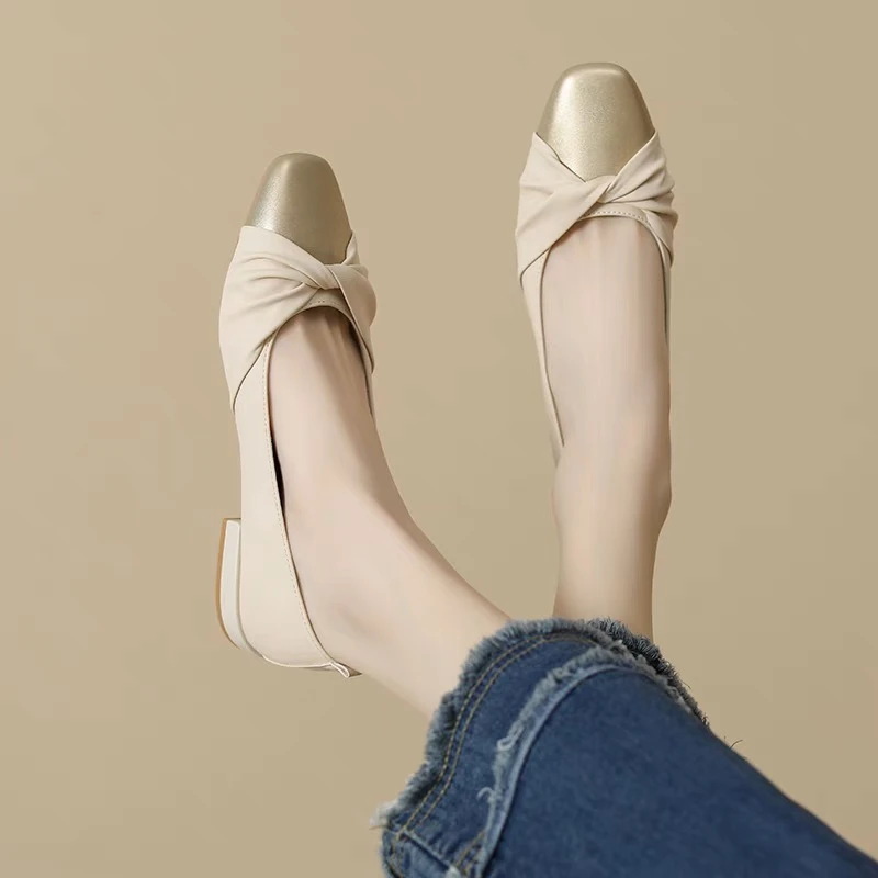 方头晚晚风软底单鞋女2025夏季气质配裙子浅口玛丽珍鞋法式粗跟鞋