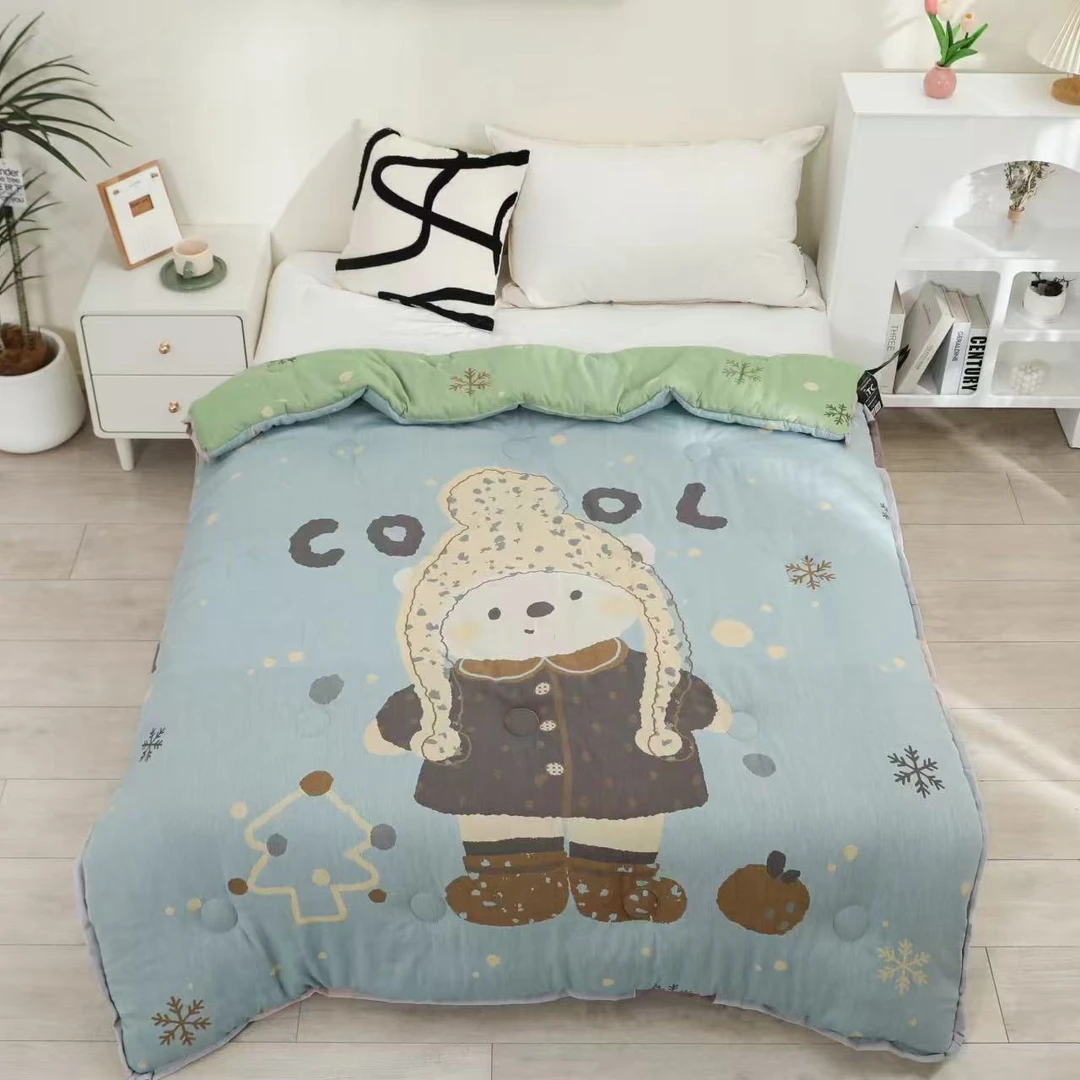 【帽子小熊绿】150*200cm A类全棉纱布双层纱大豆被