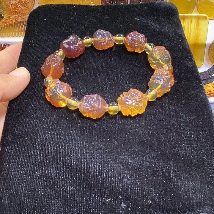 琥珀未镶嵌吊坠(不含链)天然缅甸琥珀金棕十八罗汉手串