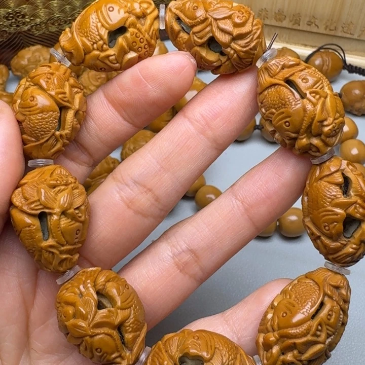 橄榄核手串/手链鱼戏莲花