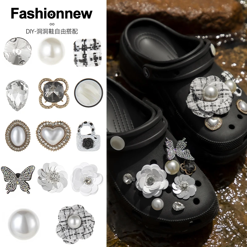 雪绽星芒黑色洞洞鞋扣配饰洞洞鞋鞋花可拆卸高级diy装饰配件