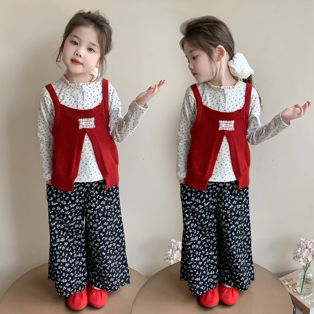 女童森系甜美三件套2025新款洋气可爱穿搭小女孩休闲春秋款套装潮