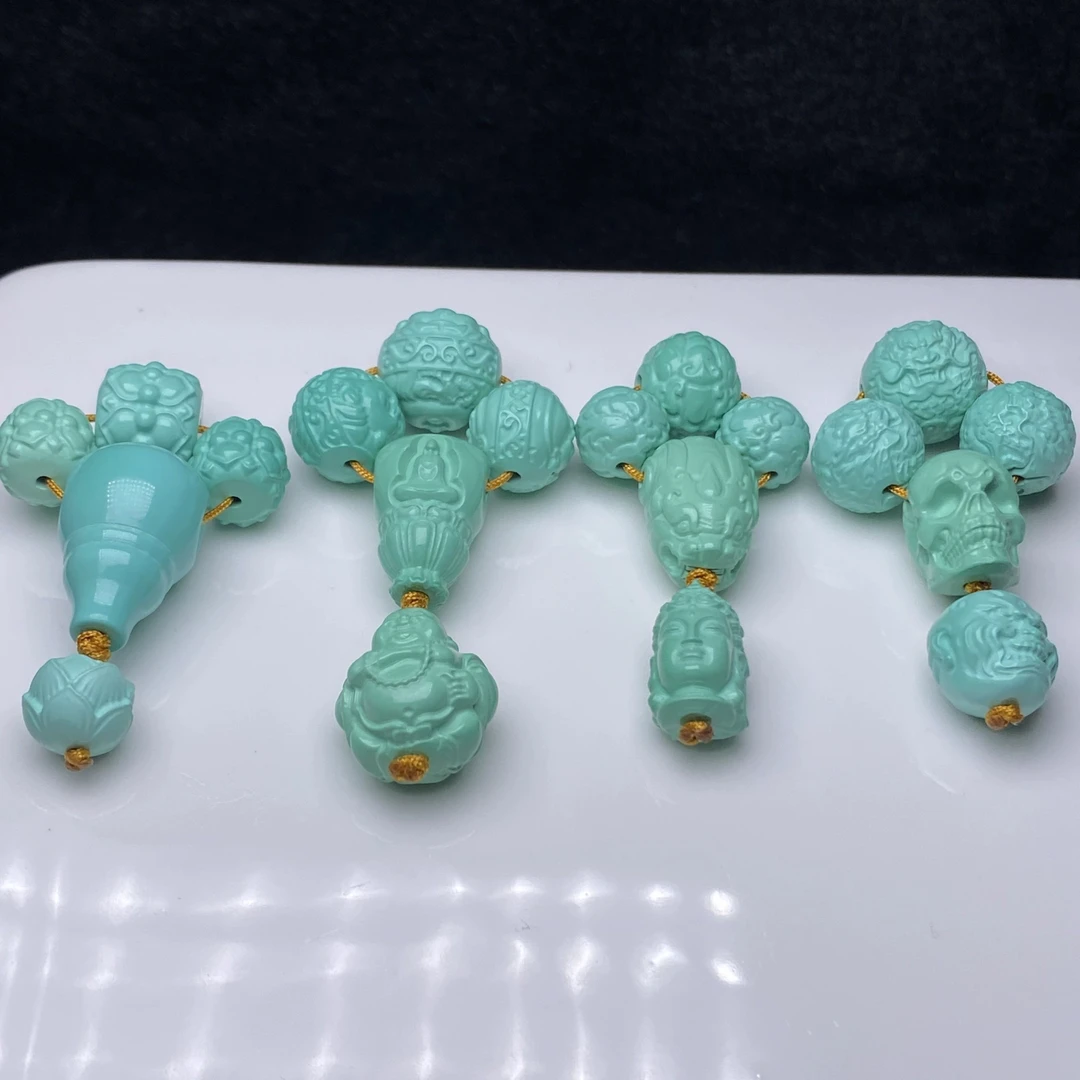 精品瓷高绿色顶腰珠一体三通雕刻套装背云散配珠珠串diy配饰配件