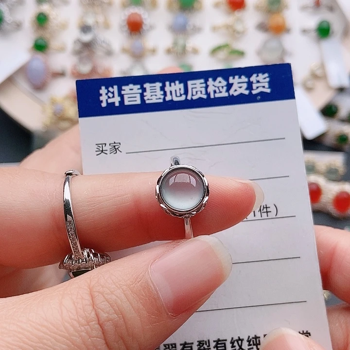 翡翠戒指银S925镶嵌戒指888