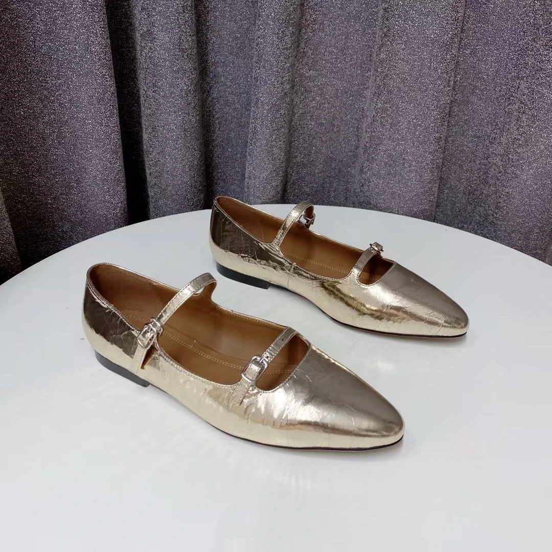 C6947 金色  时尚尖头舒适低跟平底2025新款玛丽珍浅口单鞋