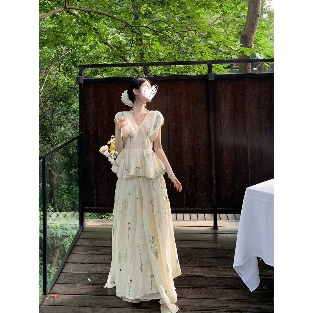 新中式国风禅意小众套装女2025春季新款甜美森系衬衫半身裙两件套