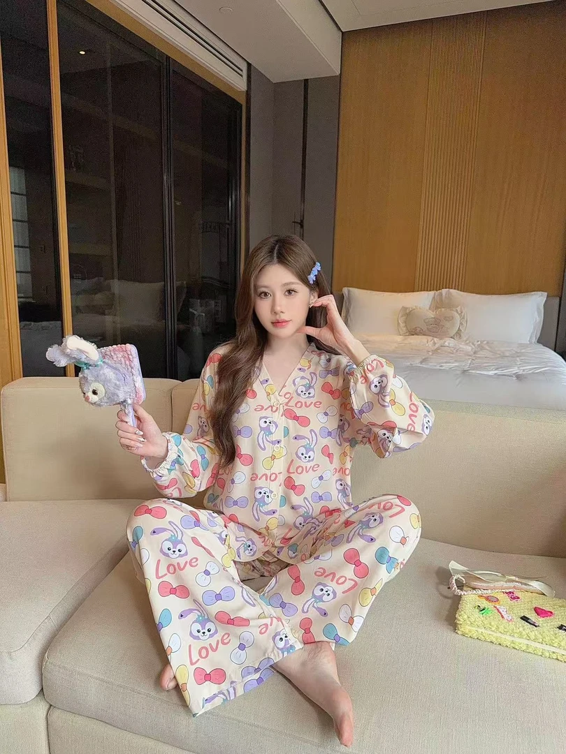 【长袖+长裤】2025睡衣女春夏舒适宽松舒适透气家居服套装