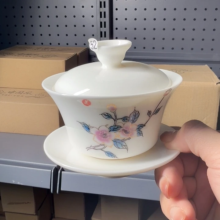 孤品羊脂玉三才盖碗马蹄