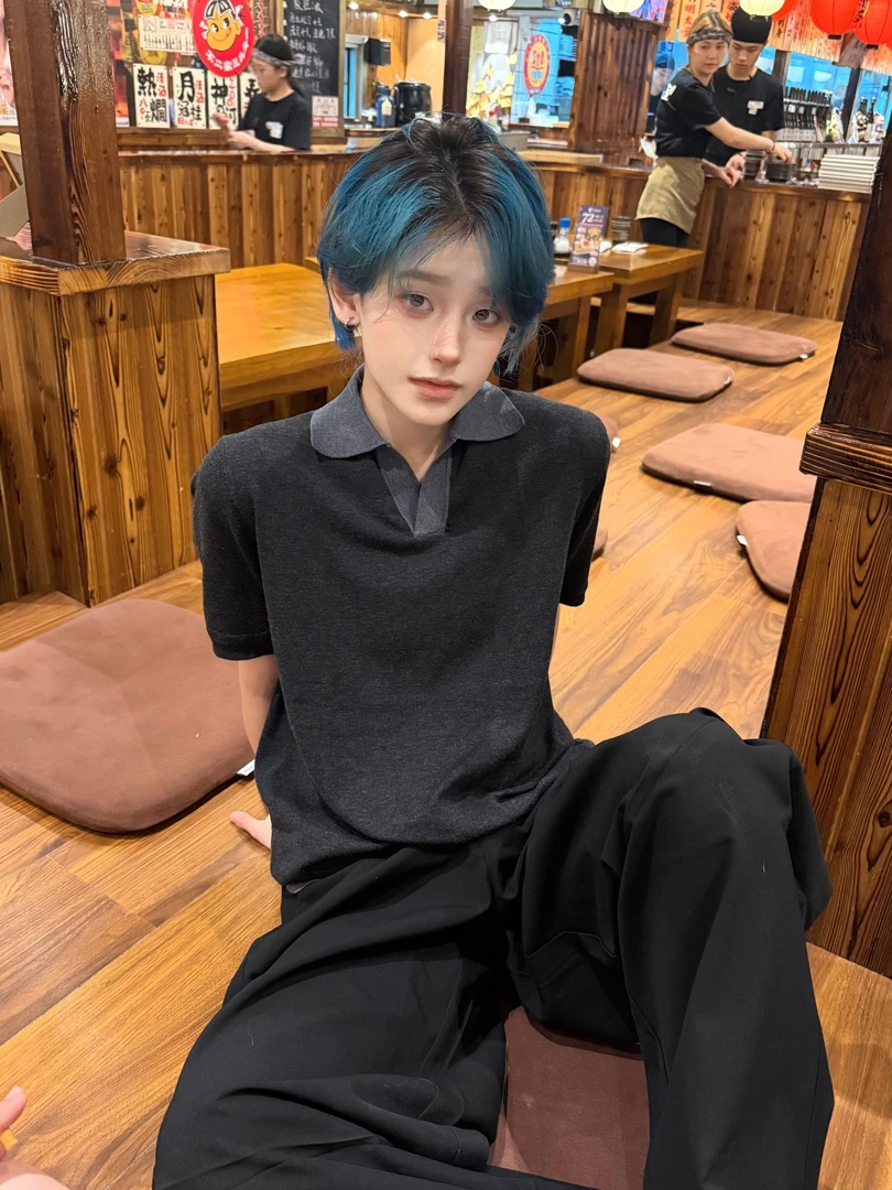 Goblin mode*莱赛尔羊毛混纺凉感亲肤拼色polo老钱风羊毛短袖