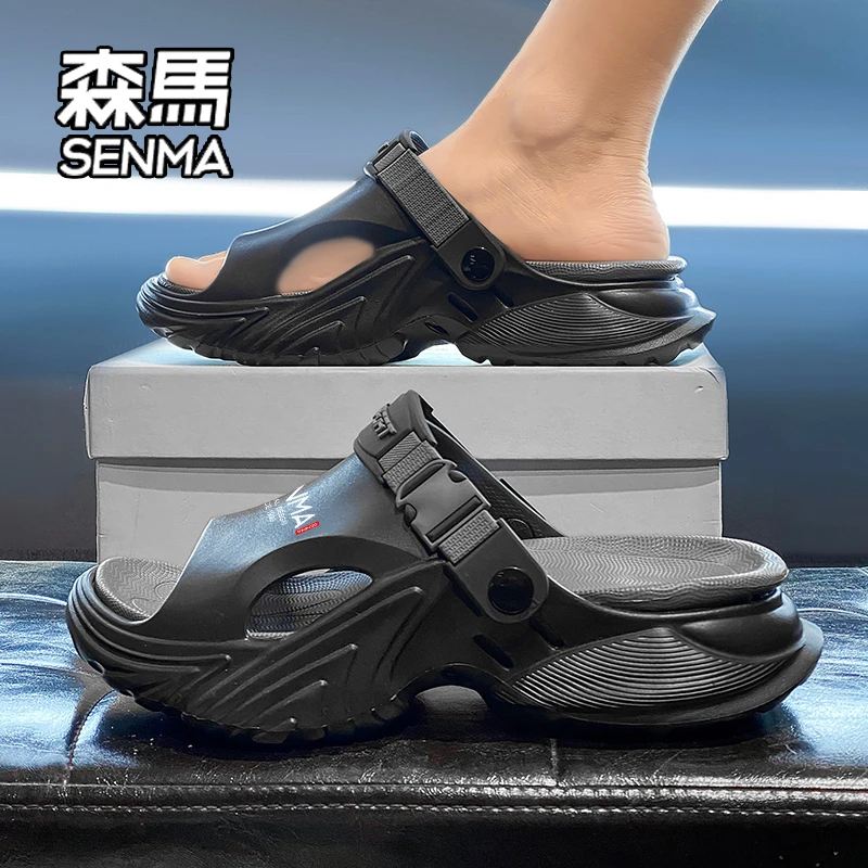 SENMA/森马厚底拖鞋男款夏季外出两用户外穿踩屎感海边沙滩鞋女款