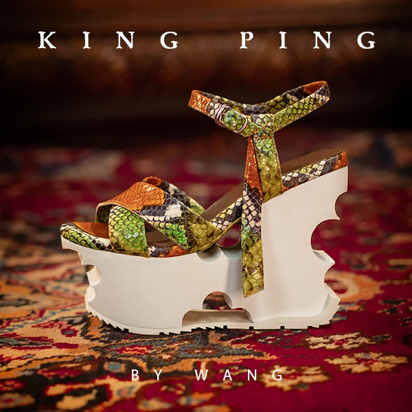 KING PING By WANG原创设计高水台时尚真皮女士凉鞋高水台X04978
