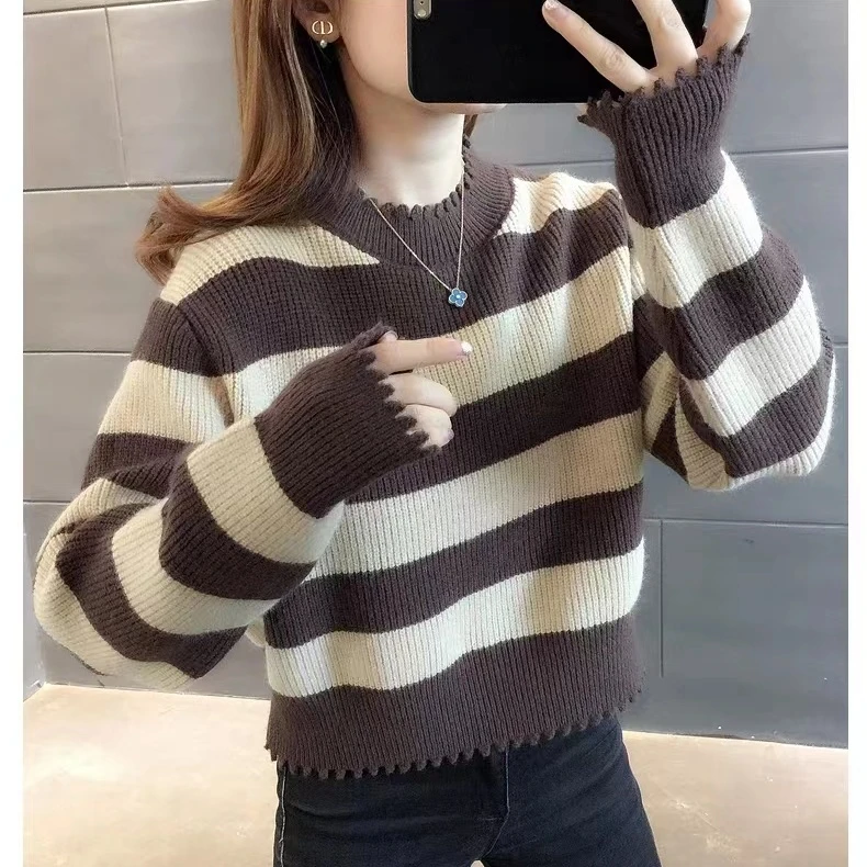 条纹短款毛衣女2025年新款秋冬内搭洋气加厚小个子高腰小款打底衫