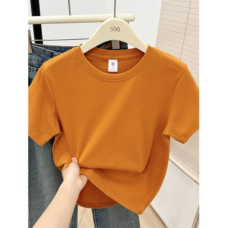 纯色圆领短袖T恤女夏季新款韩版设计感宽松百搭显瘦正肩上衣潮流