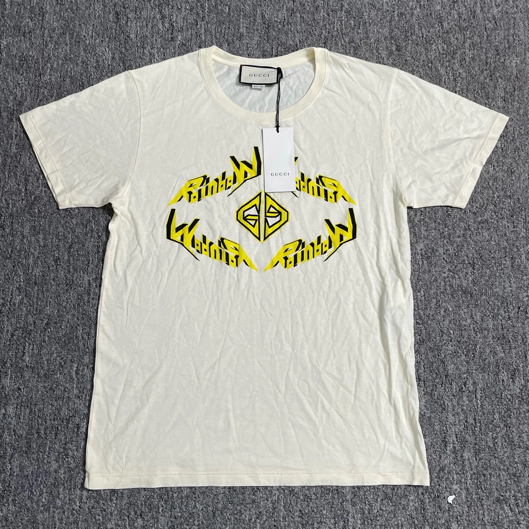 99新 GUCCI/古驰 Gucci黄色logo短袖/S码/全新带吊/0248