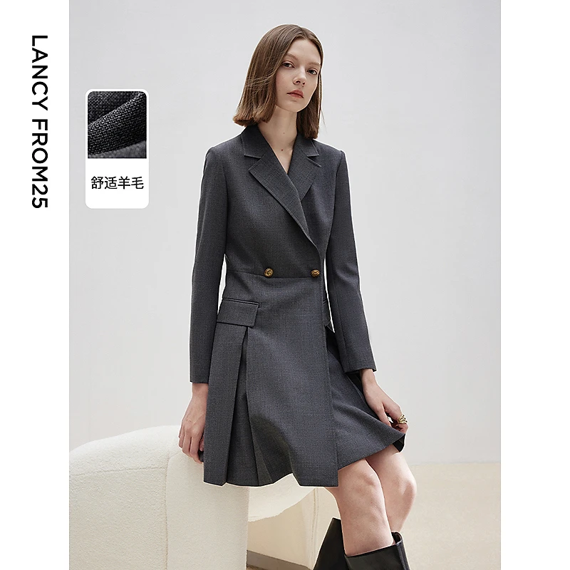 朗姿羊毛法式洋气气质高智修身显瘦西装裙2025春新款OFFICE连衣裙
