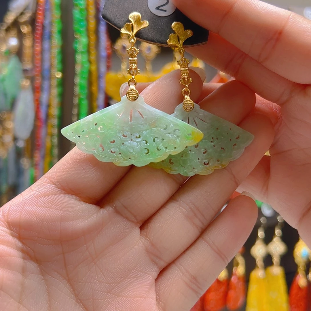银S925镀金镶嵌翡翠耳坠