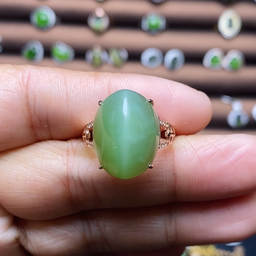 吊坠(不含链)银S925镶嵌和田玉（碧玉）戒指