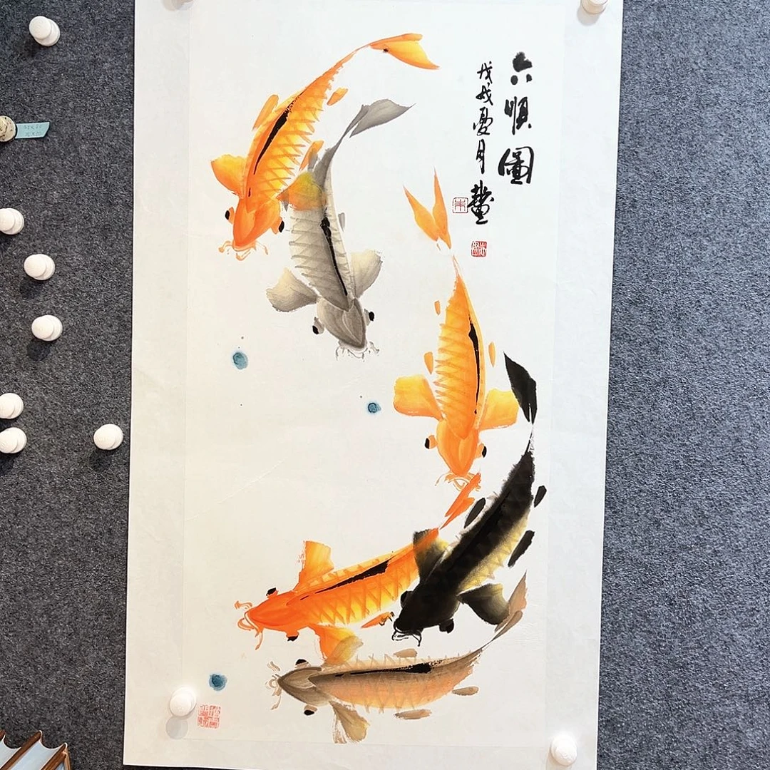 国画知鱼之乐纯手绘画