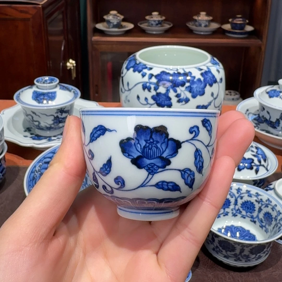 青花雯华堂手绘杯杯