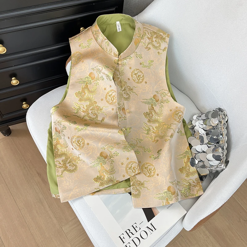 新中式国风刺绣马甲背心新款高级感马甲外套妈妈坎肩宋锦唐装上衣
