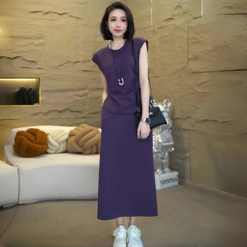 高级感时尚套装裙女士夏季新款洋气减龄短袖上衣高腰半身裙两件套
