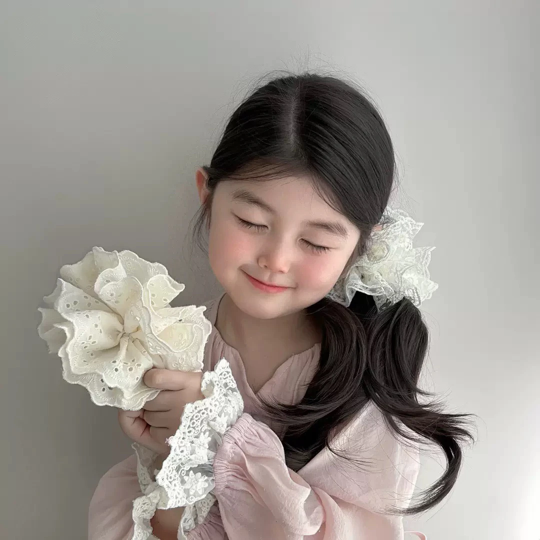 韩系儿童春夏多层镂空纱肠圈高贵感亲子款马尾头绳女童头花大发圈