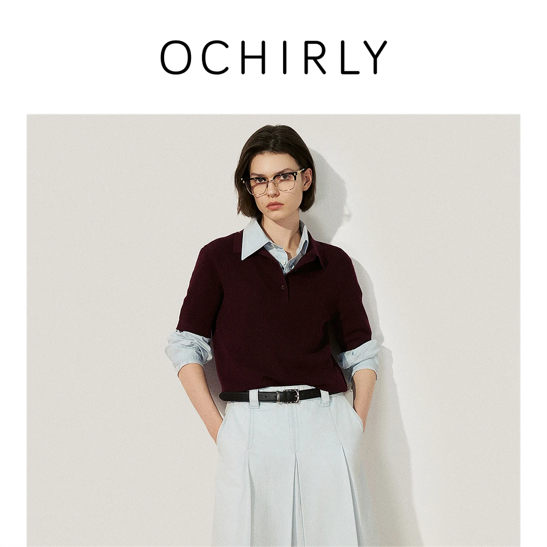 OCHIRLY欧时力 澳大利亚进口100%超细羊毛毛衣女Polo领25春季新品