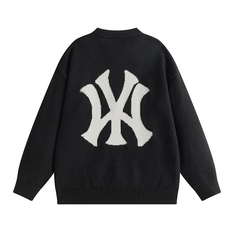 DeweLvum潮流新款时尚休闲百搭宽松圆领长袖加厚刺绣针织毛衣男士