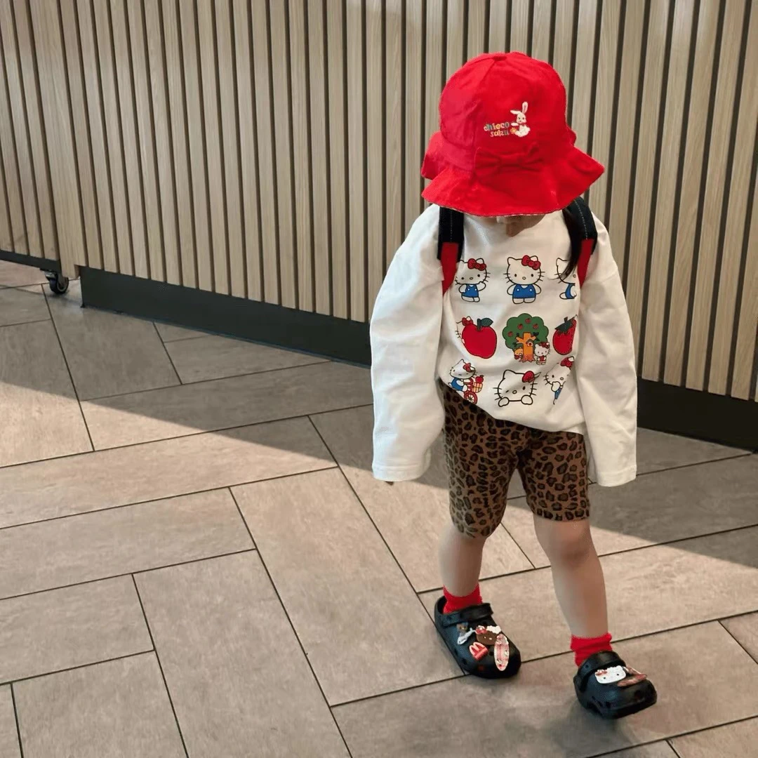 2025春秋季新款韩版女童纯棉长袖T恤洋气儿童宝宝kt猫薄款打底衫