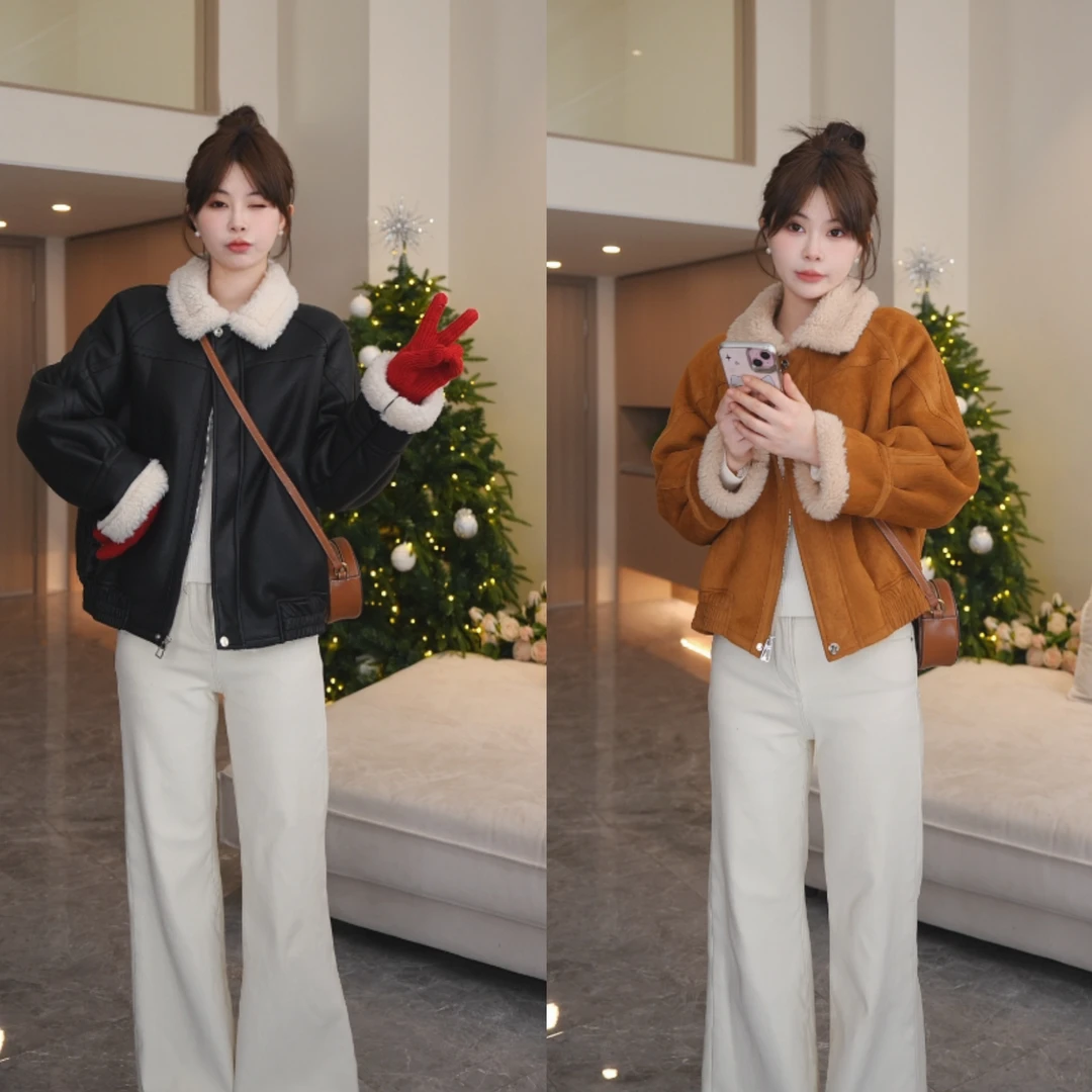 【小媛专属】美拉德  韩系复古双版本毛毛外套加厚夹克外套女冬