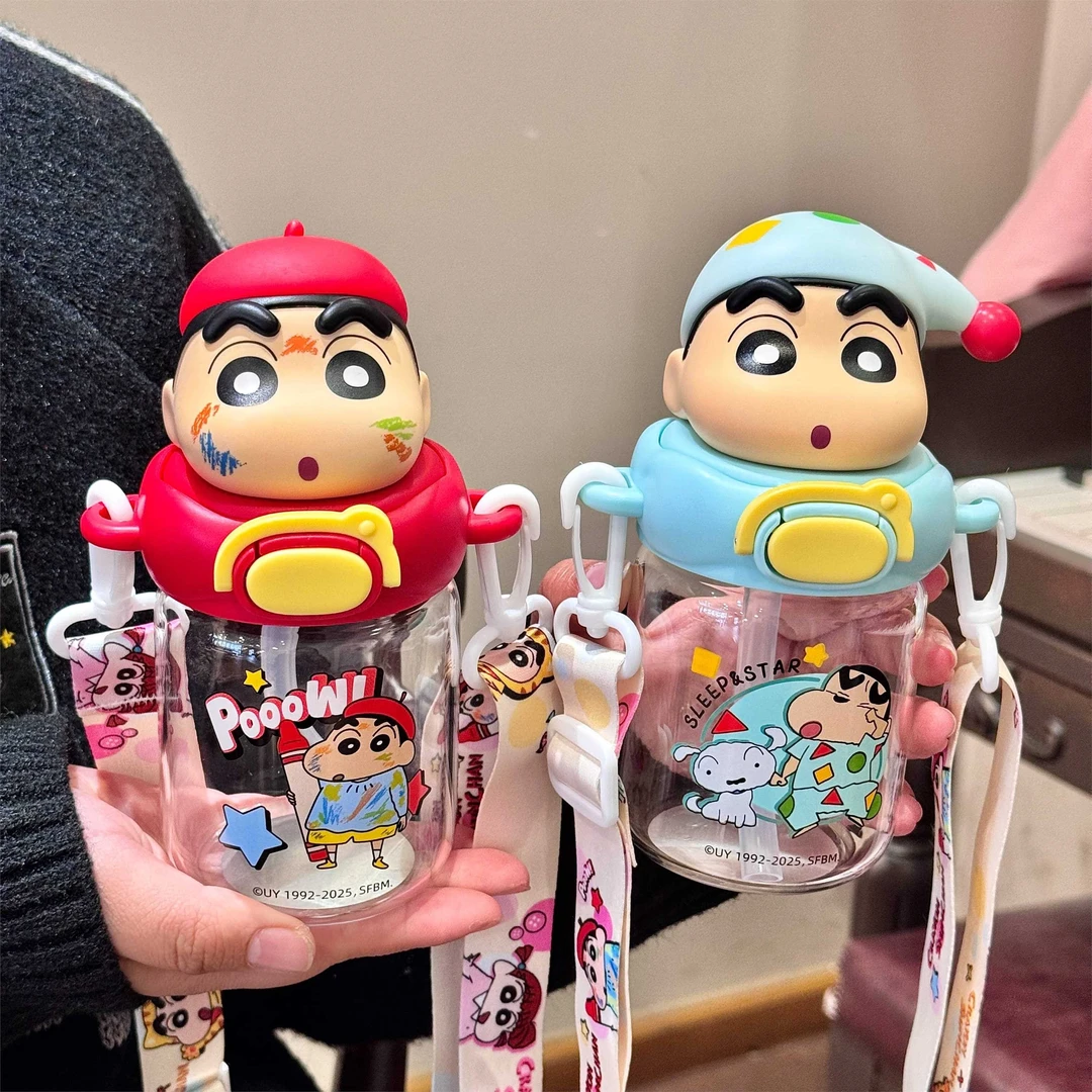 蜡笔小新吸管杯可爱耐高温男女生高颜值水杯学生便携杯子上学专用