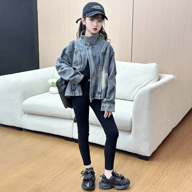 女童春装牛仔外套2025新款洋气儿童设计师款中大童春秋休闲拉链衫