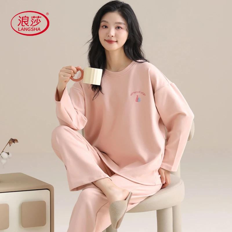 浪莎德绒睡衣女秋冬款加厚发热薄绒保暖可外穿女士圆领家居服套装