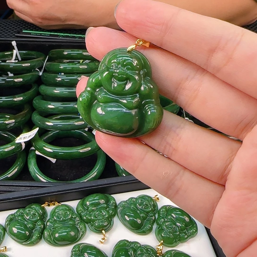 颈饰银S925镶嵌和田玉碧玉佛公卡35