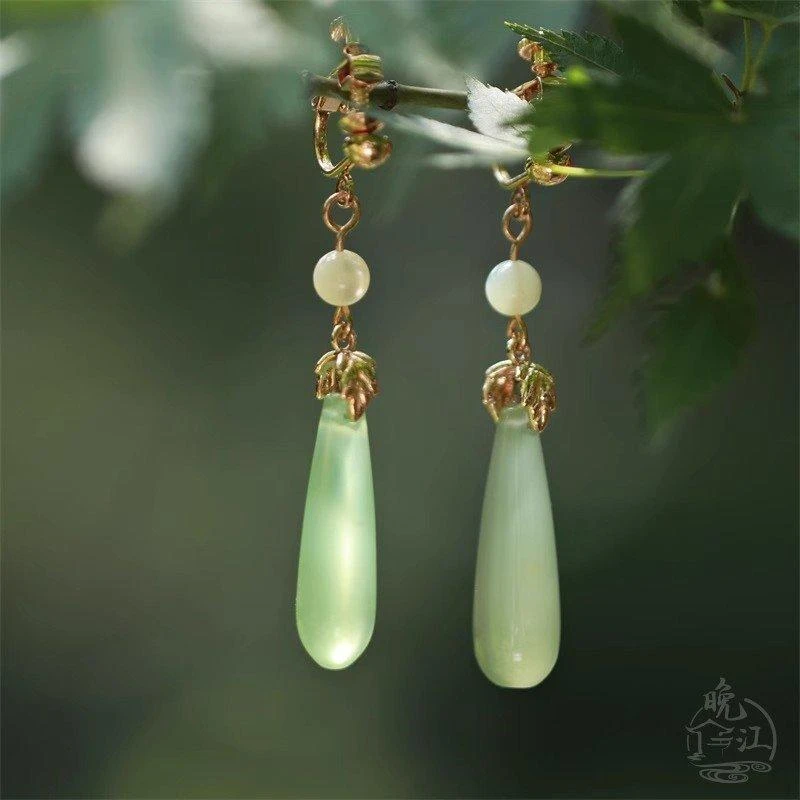 铜合金树脂耳饰 热销浅葱新中式小众设计感古风汉服高级耳夹耳坠