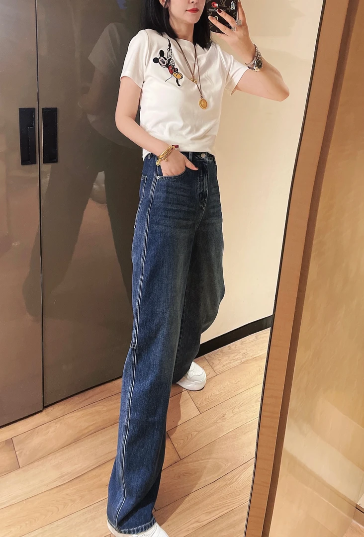 哝NONG-2025春夏新款欧若风口袋米奇罗家复古水洗牛仔裤01592359