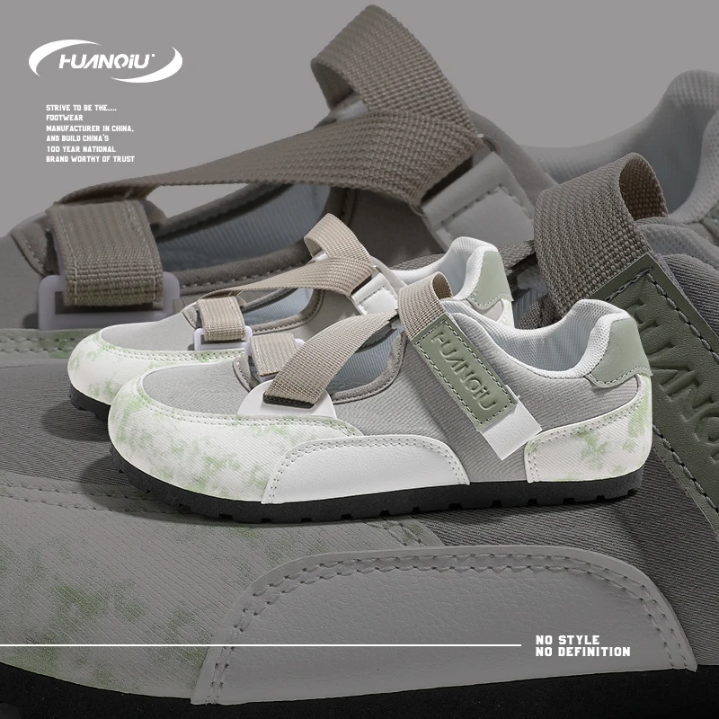 HUANQIU/环球镂空魔术贴休闲女鞋2025新款夏季透气百搭德训板鞋女