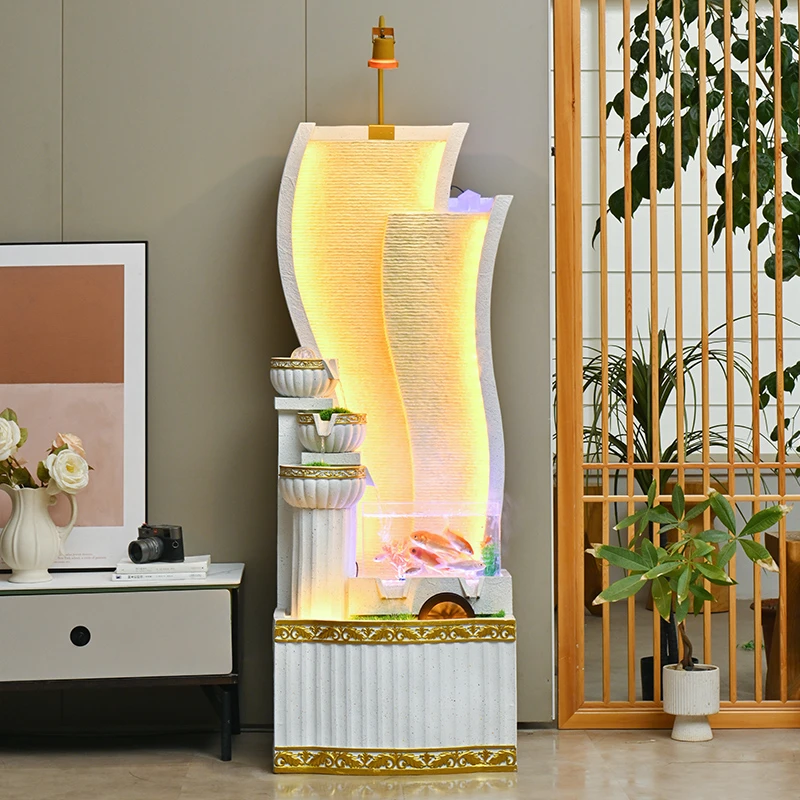 山水秋铭轻奢流水摆件循环水客厅公司流水生财假山流水摆件落地