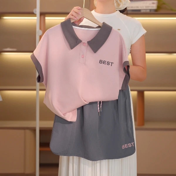 女童夏季短袖POLO衫T恤套装中大童女孩夏装薄款裤中裤两件套