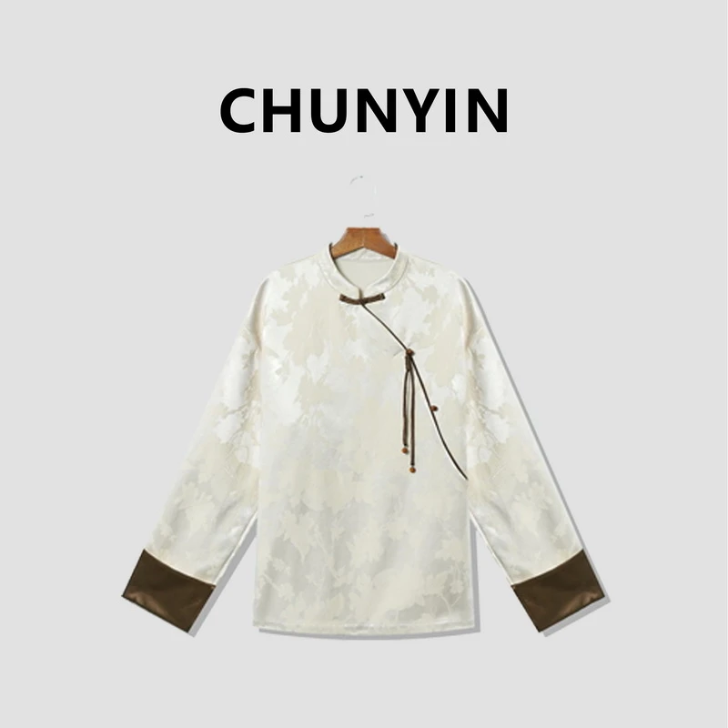 李心儿【白月光】国风宽松休闲设计师百搭时尚提花长袖T恤19605