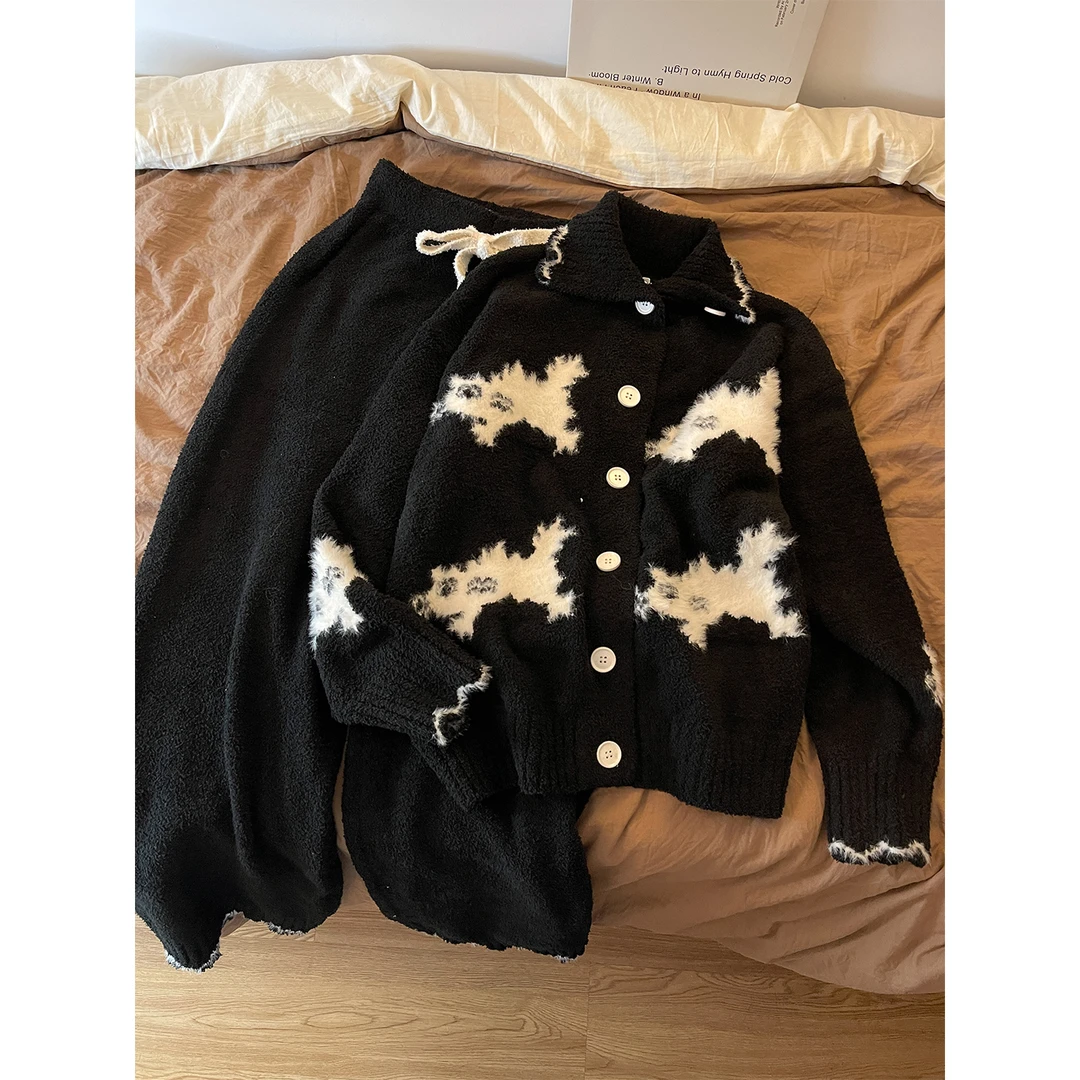 isn风高级感黑色半边绒睡衣女冬季2025新款加厚居家服套装可出门