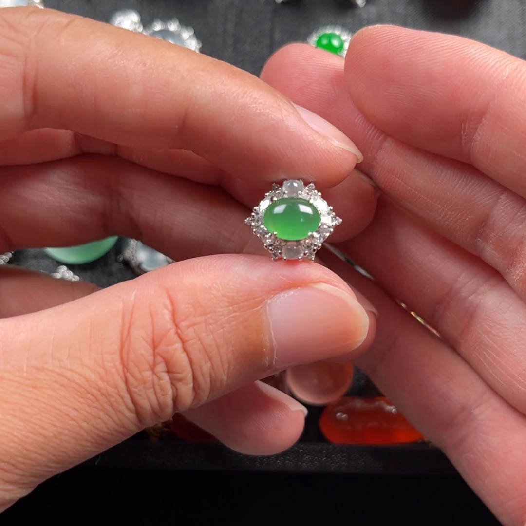 翡翠银S925镶嵌戒指缅甸翡翠A货