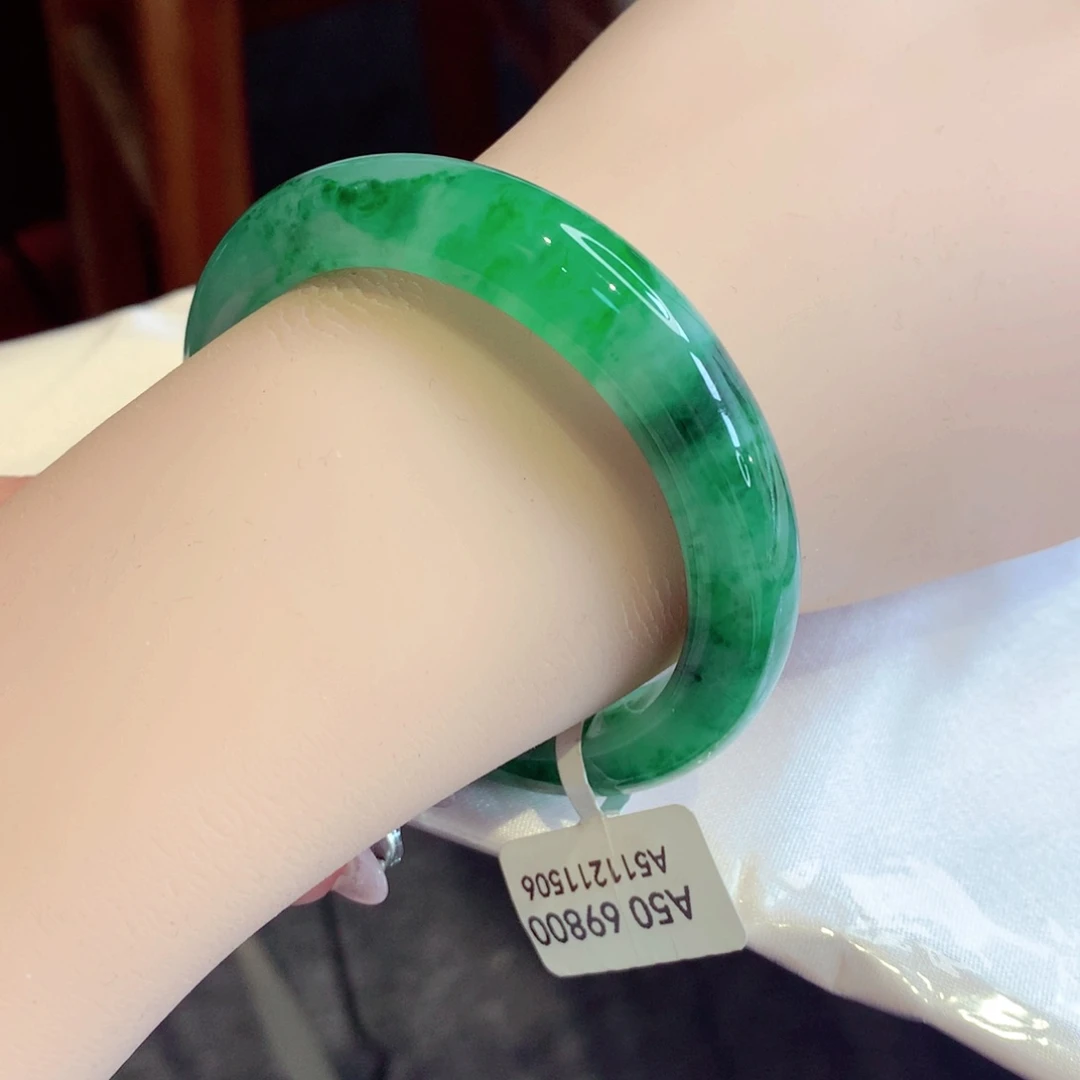 未镶嵌手镯翡翠50.8圈冰胶花青色（41号）